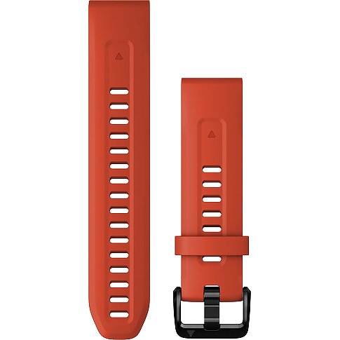 Garmin Silikon-Armband in Orange mit Lochung und schwarzer Schließe.