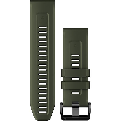 Garmin Silikon-Armband in Olivgrün mit silberfarbener Schließe.