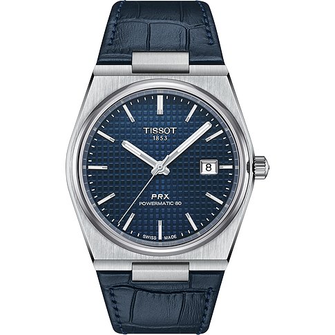 Tissot Unisexuhr mit Edelstahlgehäuse, blauem Zifferblatt und Datum.