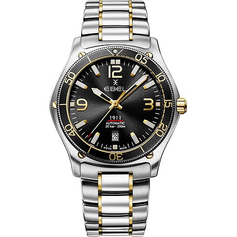 Ebel Herrenuhr mit Edelstahlgehäuse, bicolor, analog mit Datum.