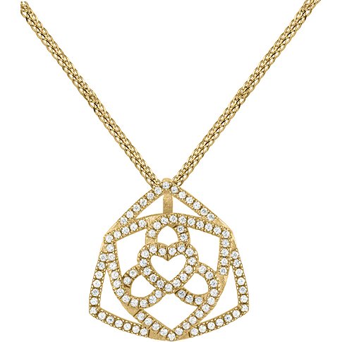 Jacques Lemans Halsschmuck aus glänzendem gelbgoldenem Metall mit Anhänger, besetzt mit vielen kleinen Farbedelsteinen.