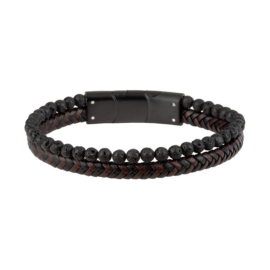 

Jacques Lemans Armband S-B105A Leer, Edelstaal