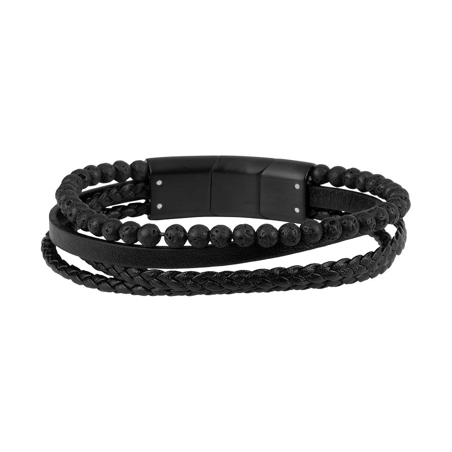 

Jacques Lemans Armband S-B106A Leer, Edelstaal