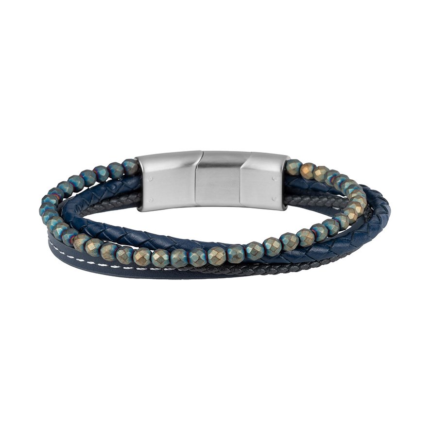 

Jacques Lemans Armband S-B107A Leer, Edelstaal