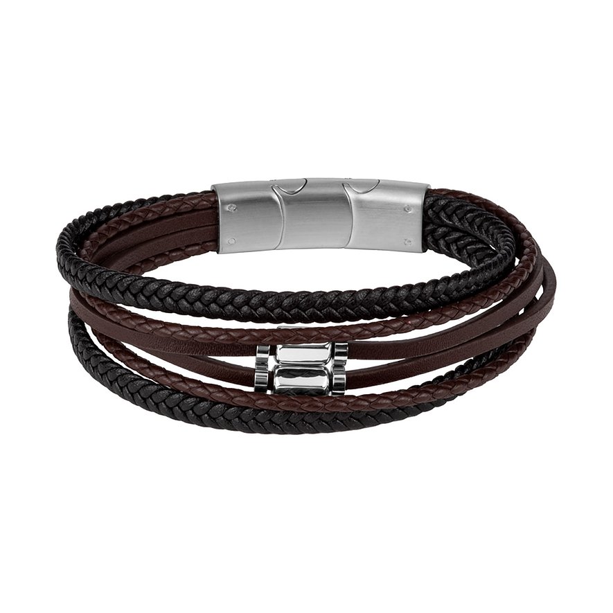 

Jacques Lemans Armband S-B117A Leer, Edelstaal