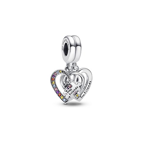 Pandora Anhängeschmuck aus 925er Silber mit bunten Zirkonia im Herz-Puzzle-Design.