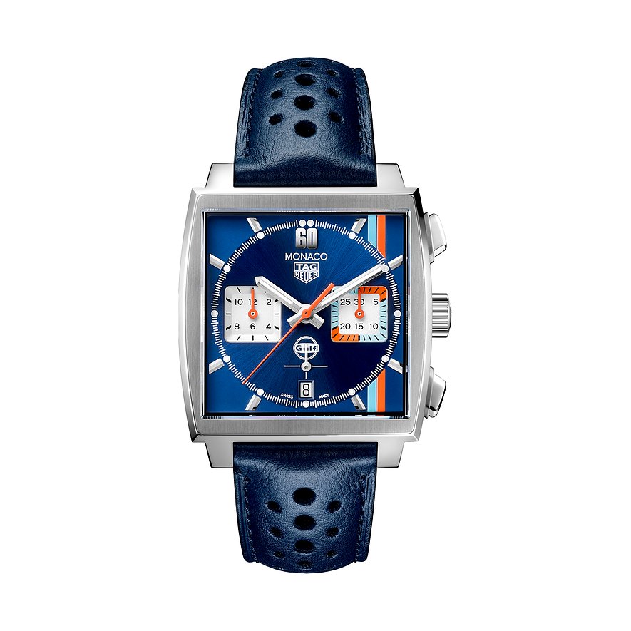 TAG Heuer Herrenuhr Monaco CBL2115.FC6494, Unisex, Edelstahl, Armband: Leder, Automatik, analog