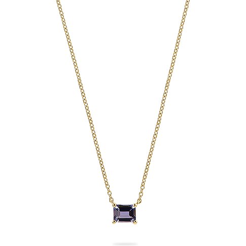 CHRIST Halsschmuck aus Gelbgold 585 mit einem viereckigen, violetten Iolith Farbstein als Anhänger.