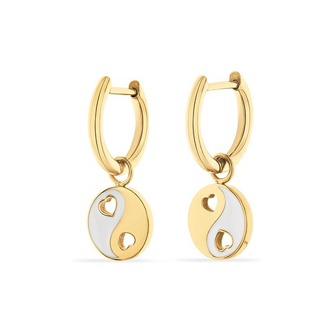 Guido Maria Kretschmer Ohrschmuck aus gelbvergoldetem Edelstahl mit Yin-Yang-Motiv und ausgeschnittenen Herzen.