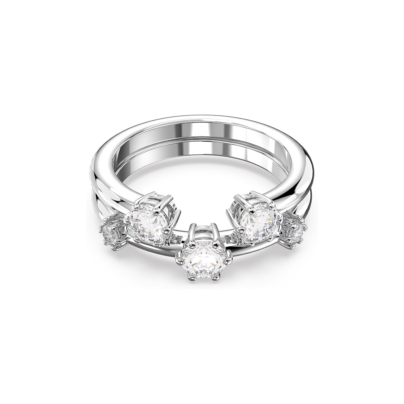 Swarovski Damenring aus rhodiniertem Metall mit weißen Kristallen.