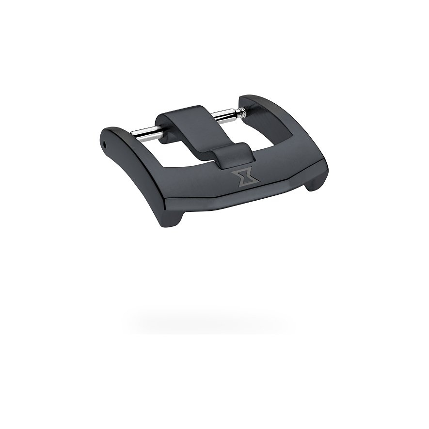 Edox Dornschließe aus schwarzem Edelstahl für Uhren, seitlich betrachtet mit eingraviertem Markenlogo.