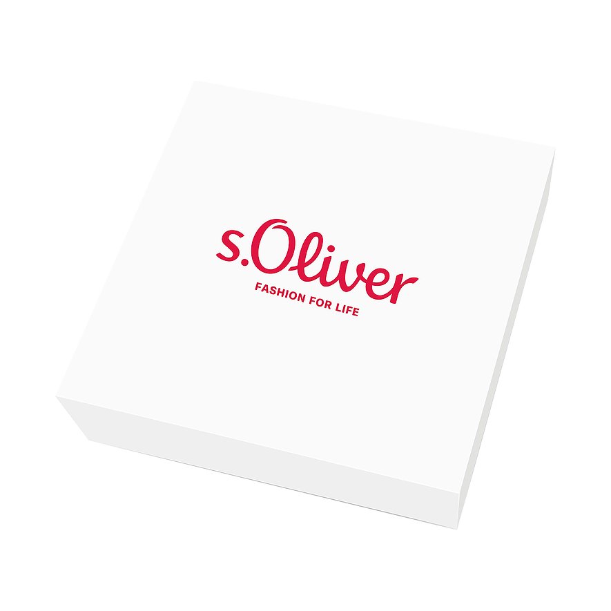 Scatola brandizzata S.Oliver bianca con logo rosso s.Oliver e scritta 