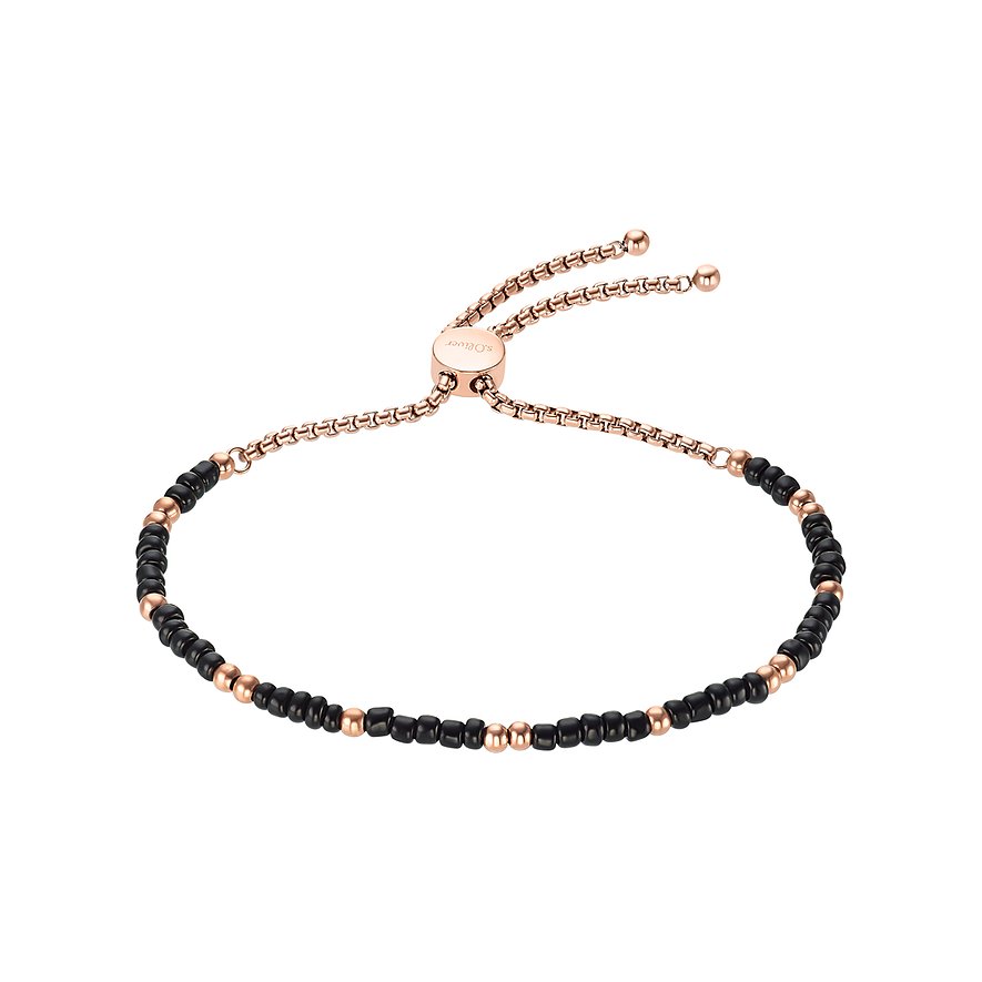 s.Oliver armband i roséguldfärgat rostfritt stål och svarta glaspärlor i makrovy.