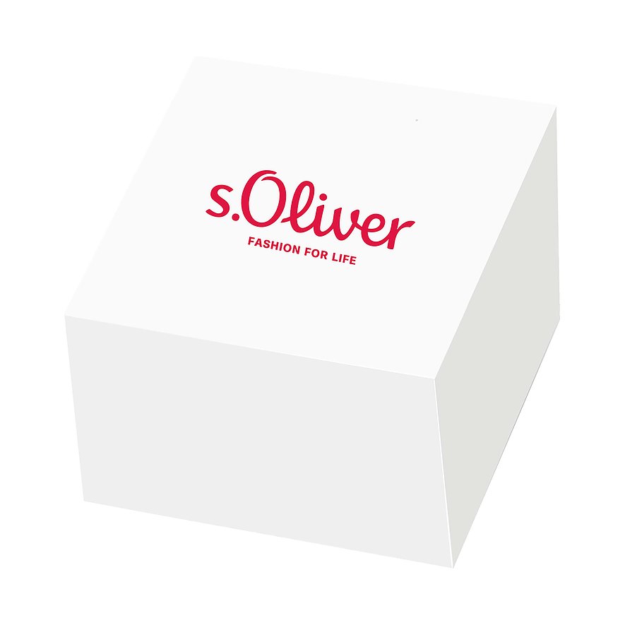 En vit presentask från s.Oliver med den röda texten 