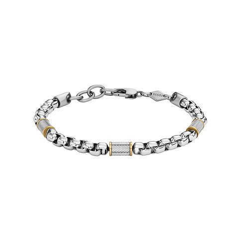 Bracciale Fossil in acciaio inossidabile con accenti dorati, bracciale a maglie.