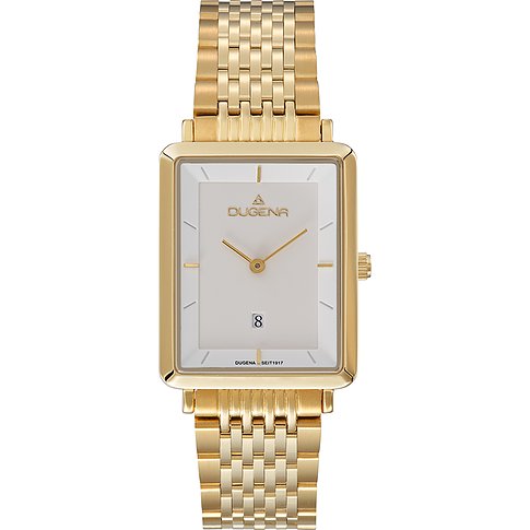 Dugena Damenuhr mit Edelstahlgehäuse, analog, Datumsanzeige.