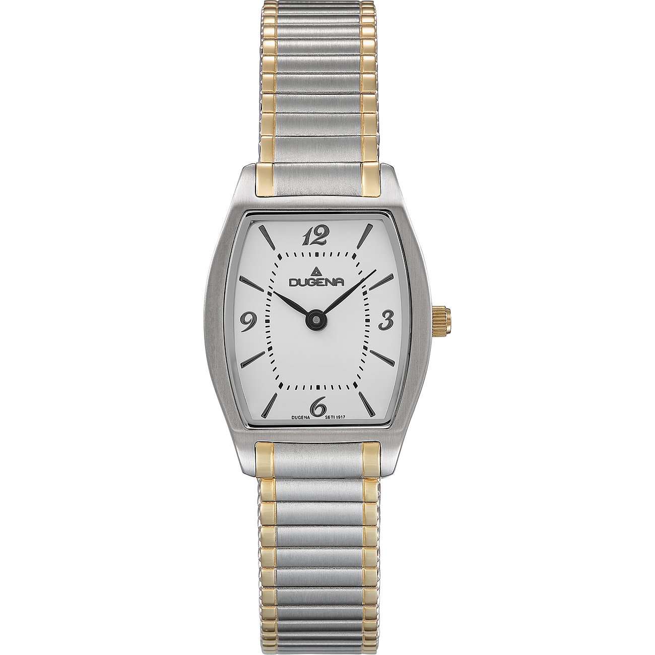 Dugena Damenuhr mit Edelstahlgehäuse, bicolor, analog.