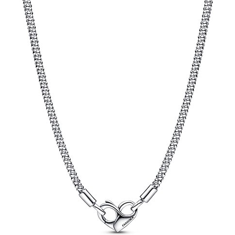 Pandora Silberkette mit Herz-Verschluss und geflochtenem Design.