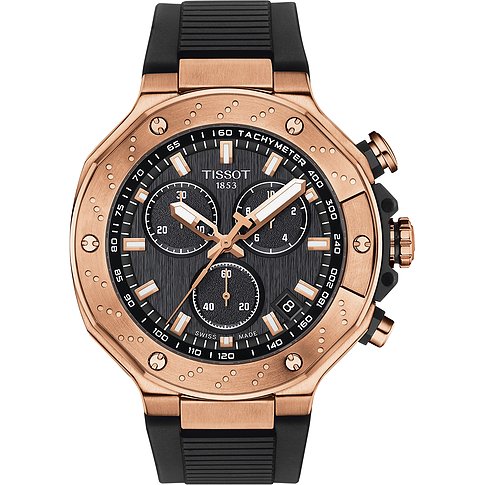 Tissot Herrenuhr mit Edelstahlgehäuse, analog, mit Chronograph und Datum.