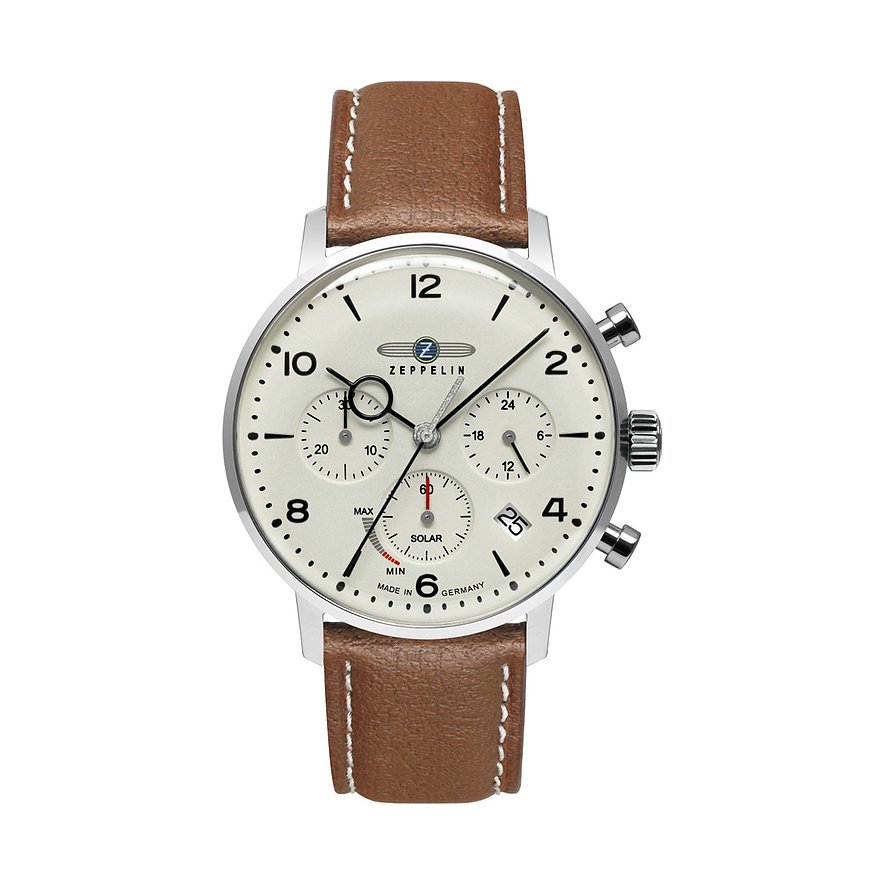 Zeppelin Herrenuhr LZ 129 Hindenburg Solar 8086-5_n, Herren, Edelstahl, Armband: Leder, vegan, Solar, analog