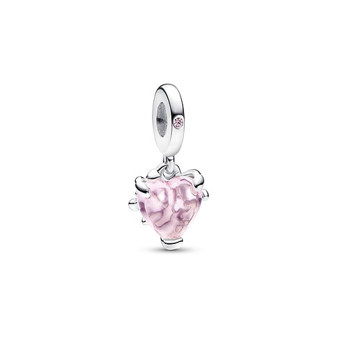 Pandora Anhänger aus 925er Silber mit rosa Zirkonia und Herzanhänger.