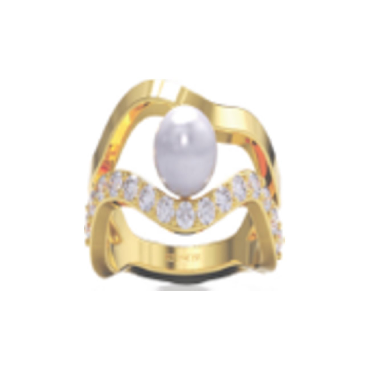 Bague Sif Jakobs Jewellery en argent plaqué or, bande ondulée avec pierre de couleur et petites gemmes claires.