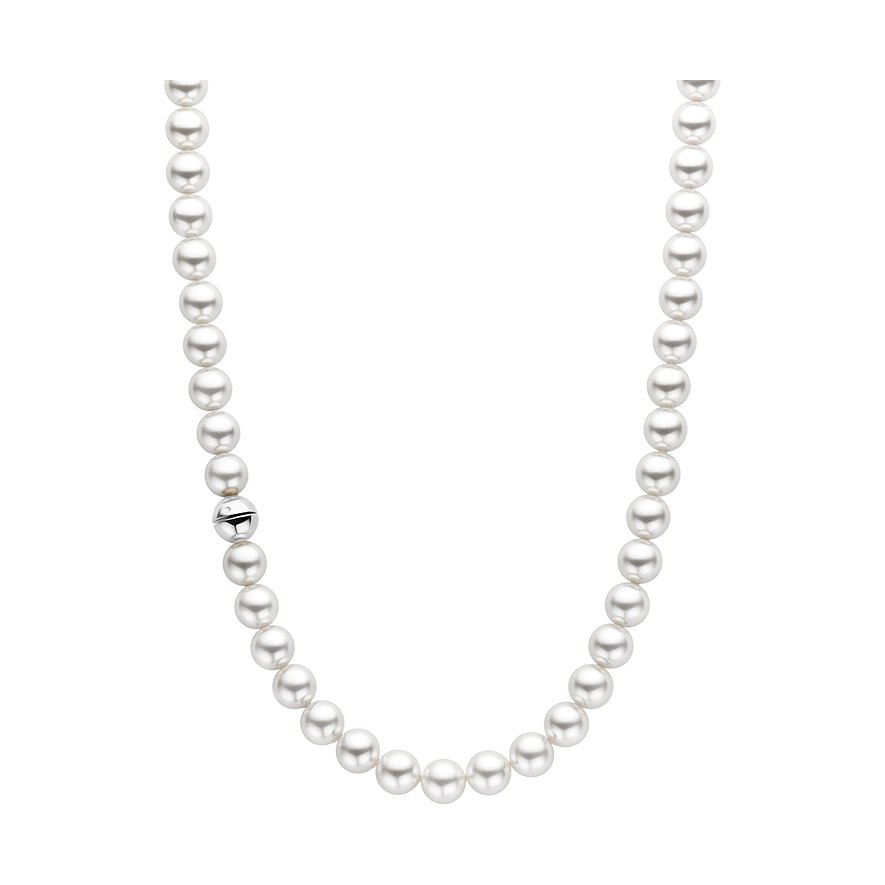Ti Sento - Milano 925er Silber-Halsschmuck mit runden, weißen Perlen, die ein V formen, auf weißem Hintergrund.