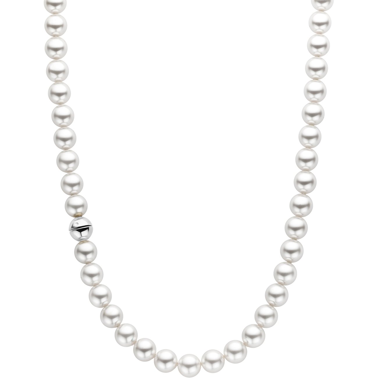 Ti Sento - Milano 925er Silber-Halsschmuck mit runden, weißen Perlen, die ein V formen, auf weißem Hintergrund.