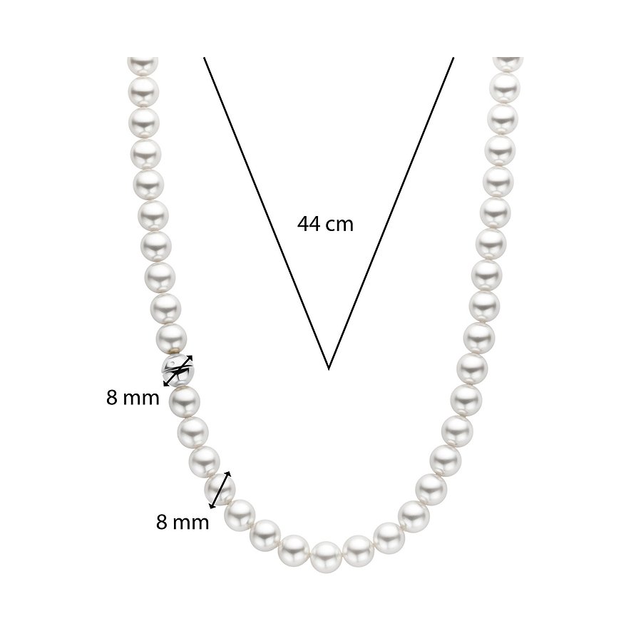 Ti Sento - Milano 925er Silber Perlenschmuckkette mit Messangaben für Länge und Perlendurchmesser.