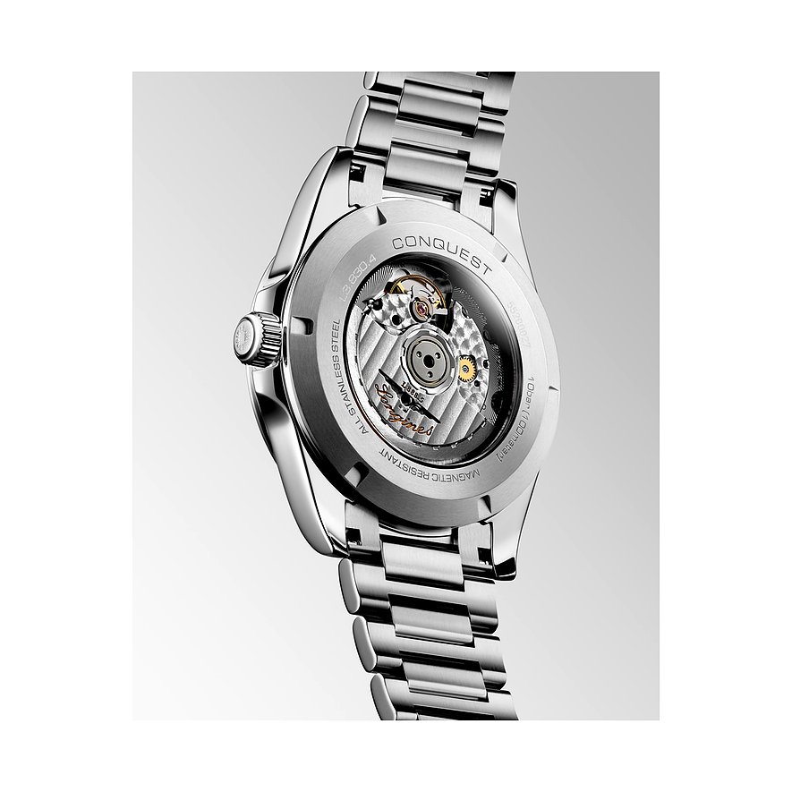 Longines Herrenuhr mit Edelstahlgehäuse und Sichtboden.