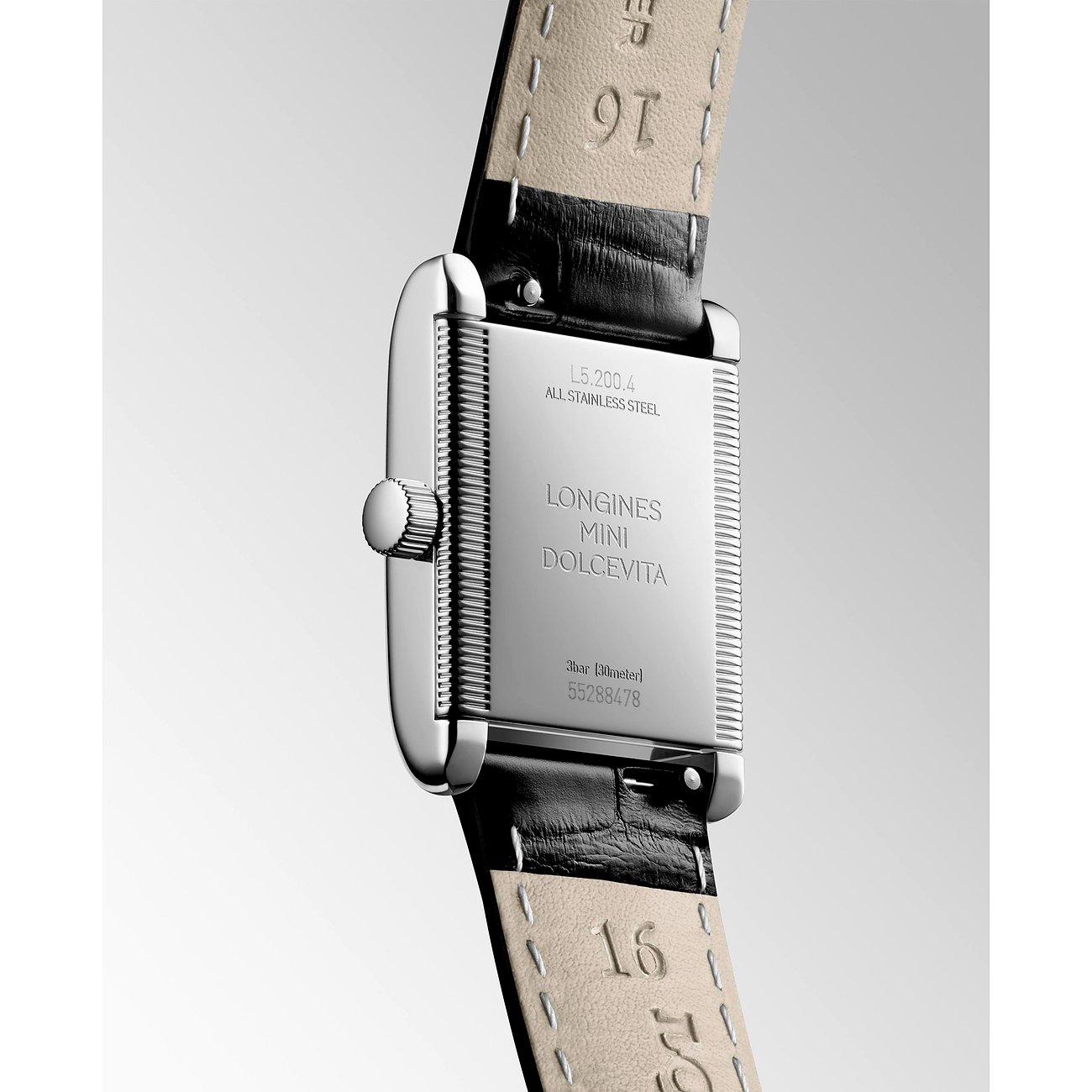 Longines Damenuhr mit Edelstahlgehäuse, rechteckig, analog.