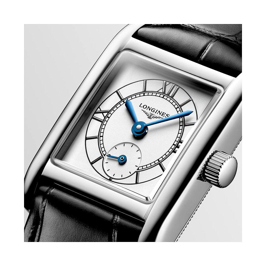 Longines Damenuhr mit Edelstahlgehäuse und analoger Anzeige.
