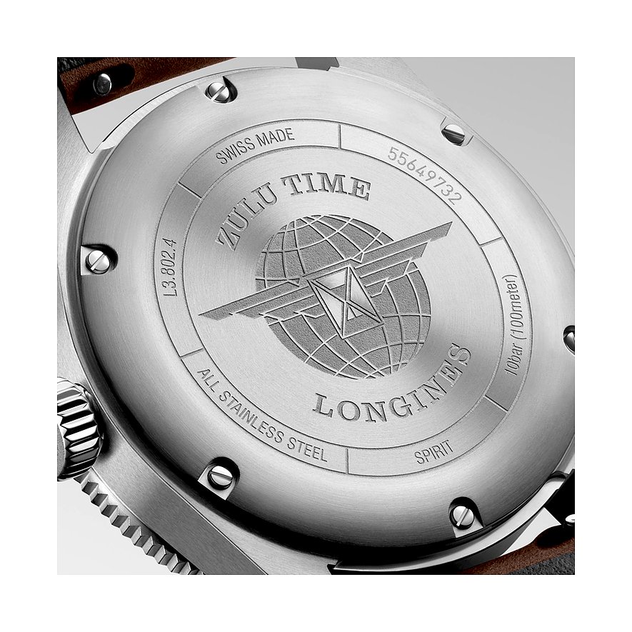Longines Herrenuhr aus Edelstahl, analog, mit Weltkugel-Logo und Schriftzug.