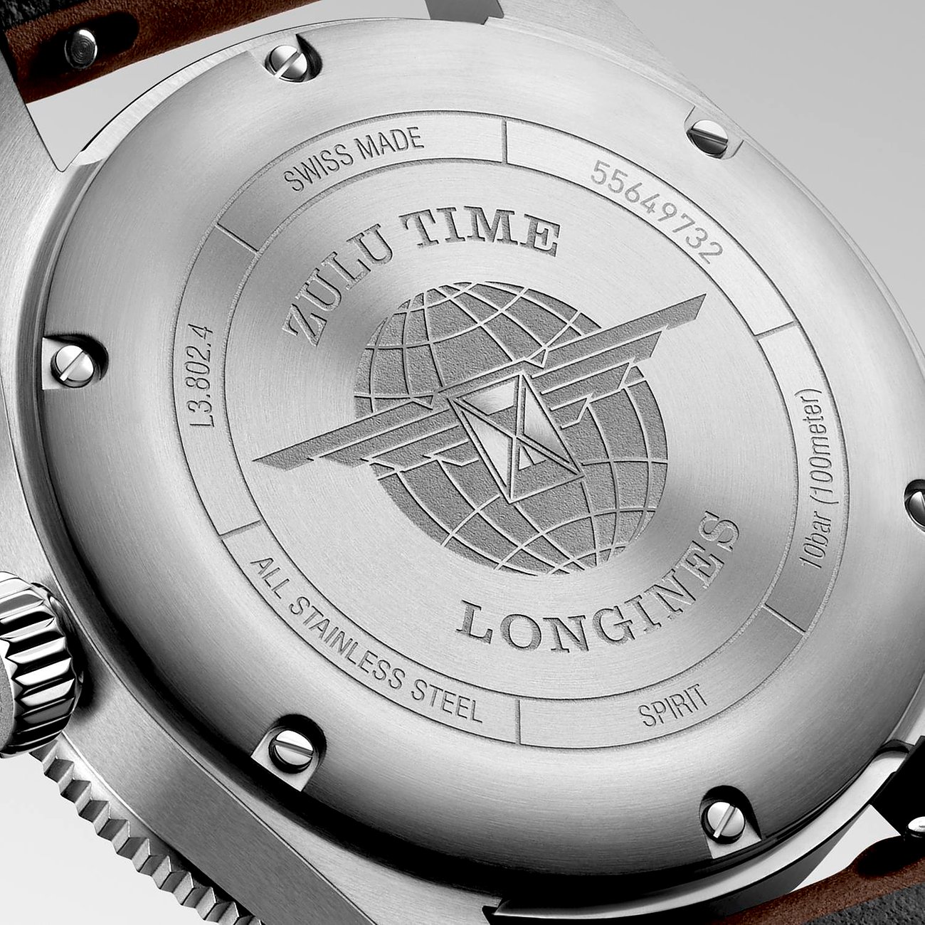 Longines Herrenuhr aus Edelstahl, analog, mit Weltkugel-Logo und Schriftzug.