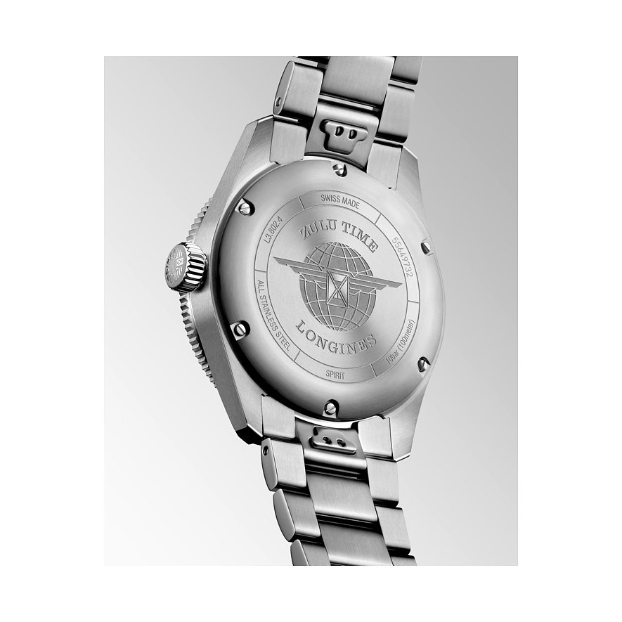 Longines Herrenuhr mit Edelstahlgehäuse, silberfarbenes Gehäuse und Zifferblatt.