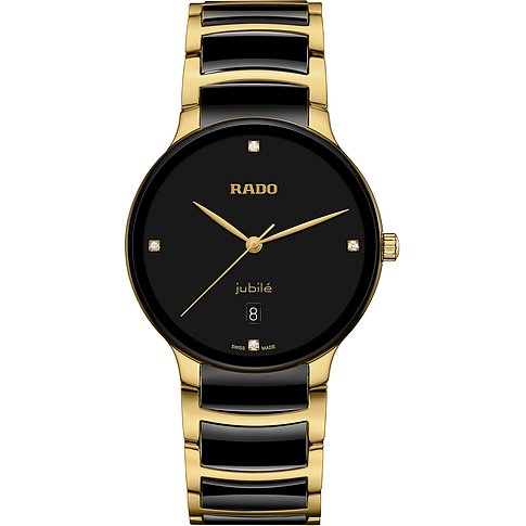 Rado Damenuhr mit Edelstahlgehäuse, bicolor, analog, mit Diamanten.