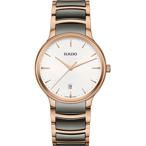 Rado Damenuhr mit Edelstahlgehäuse, bicolor, analog, mit Datumsanzeige.