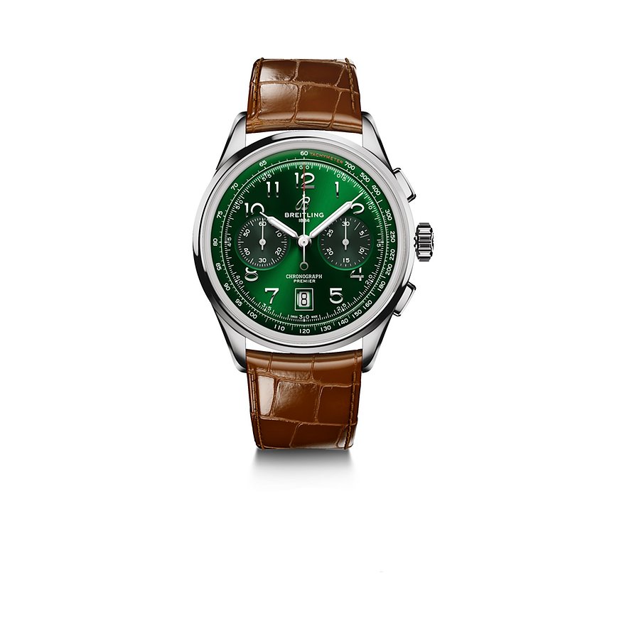 Breitling Chronograph Premier B01 Chrono AB0145371L1P1, Herren, Edelstahl, Armband: Leder, Automatik, analog