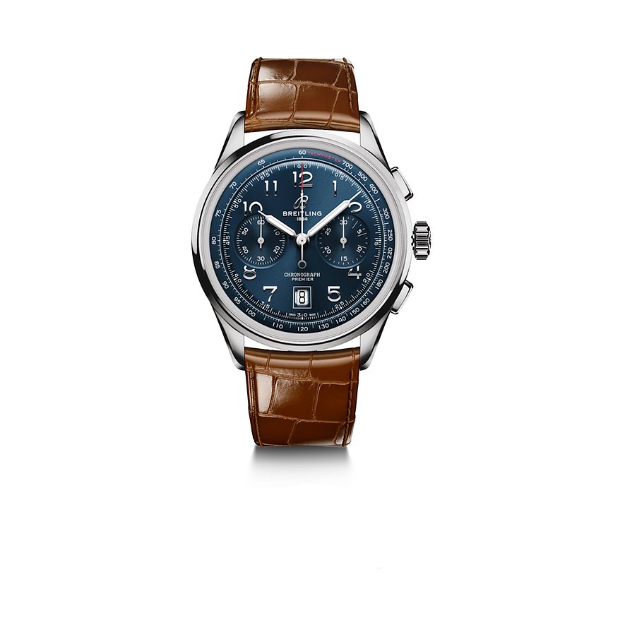 Breitling Chronograph Premier B01 Chrono AB0145171C1P1, Herren, Edelstahl, Armband: Leder, Automatik, analog