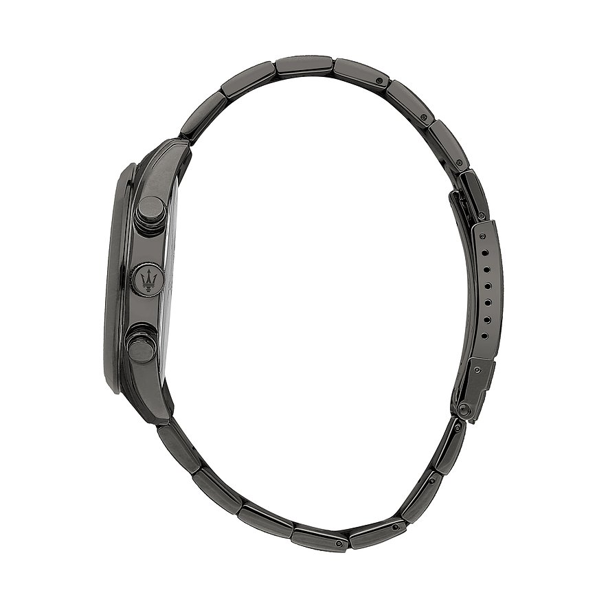 Maserati Herrenuhr mit Edelstahlgehäuse, analog, mit Krone und Chronographendrückern.