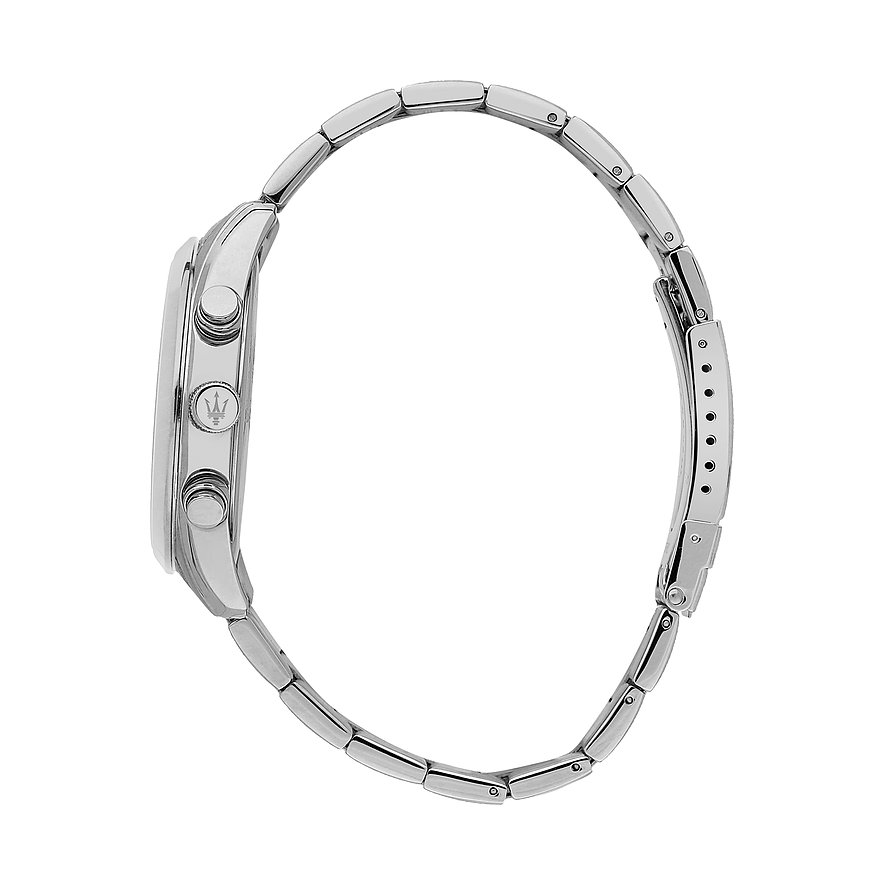 Maserati Herrenuhr mit Edelstahlgehäuse und poliertem Armband.