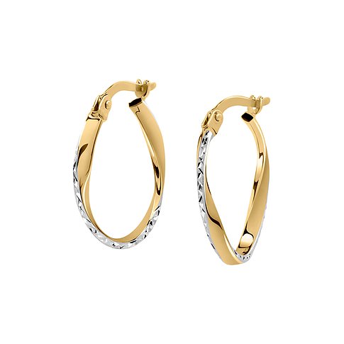 Créoles CHRIST en or jaune 585, bicolores avec facettes.