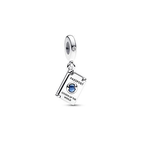 Pandora Anhänger aus 925er Silber mit Zirkonia und blauer Emaille.