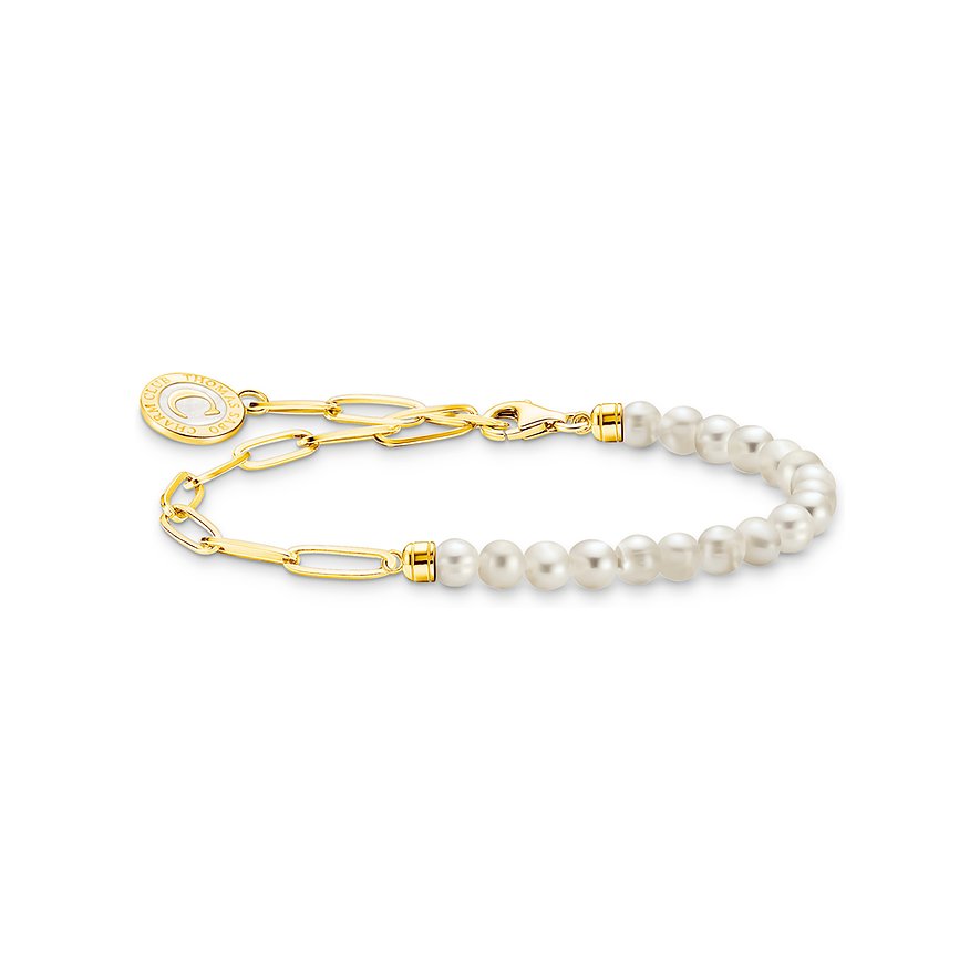 Thomas Sabo Armband Carrier, Süßwasserperle, Damen, 925er Silber, Emaille, gold, Größe: 19