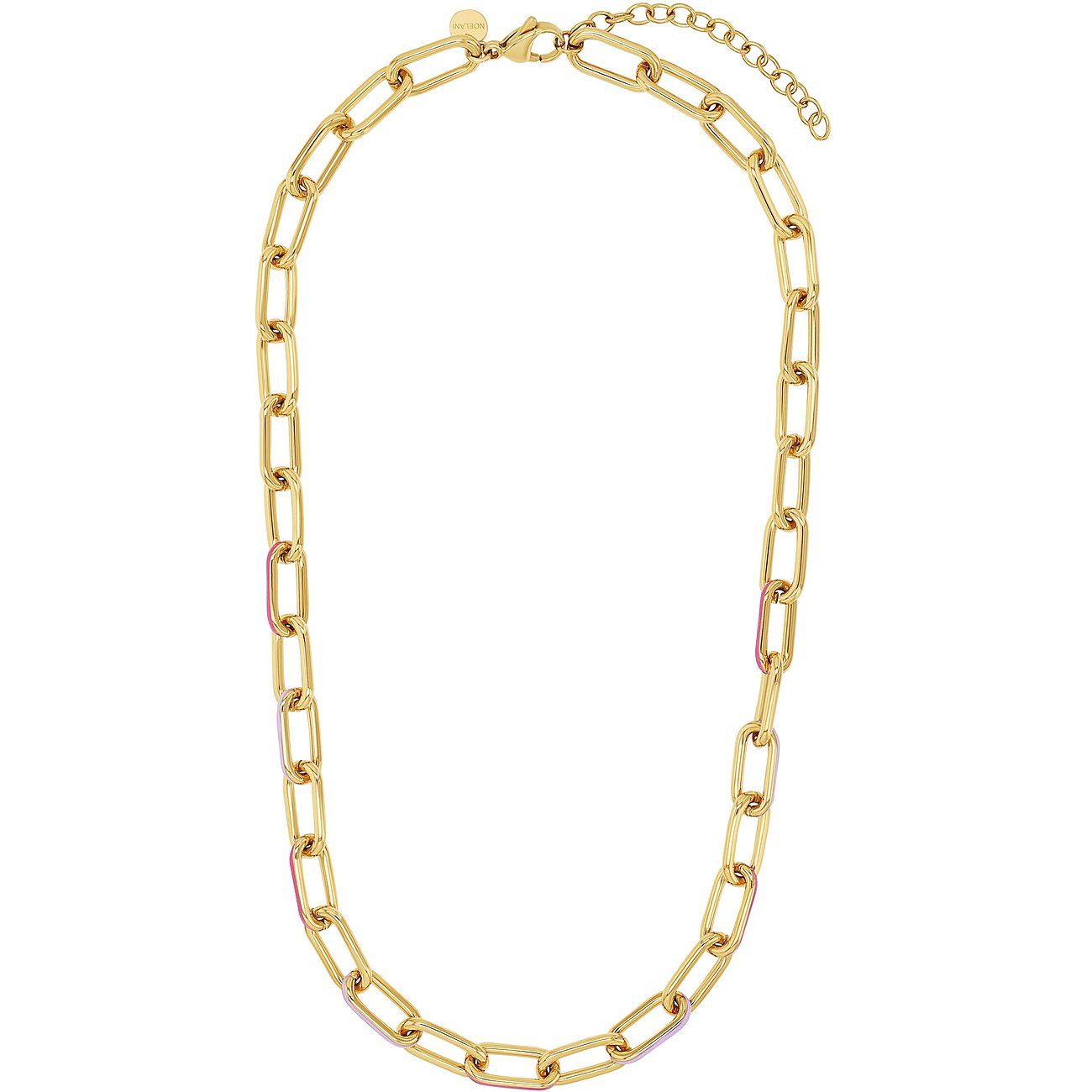 Noelani Halskette: goldene Kette aus Edelstahl mit großen Gliedern, teils leicht lila schimmernd, auf weißem Hintergrund.