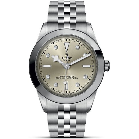 Tudor Unisexuhr aus Edelstahl mit Diamanten und Champagner Zifferblatt.
