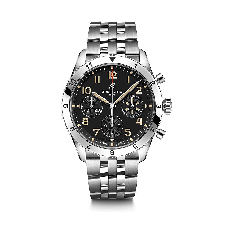 Breitling Chronograph Classic Avi Chronograph 42 A233803A1B1A1, Herren, Edelstahl, Armband: Edelstahl, Automatik, analog