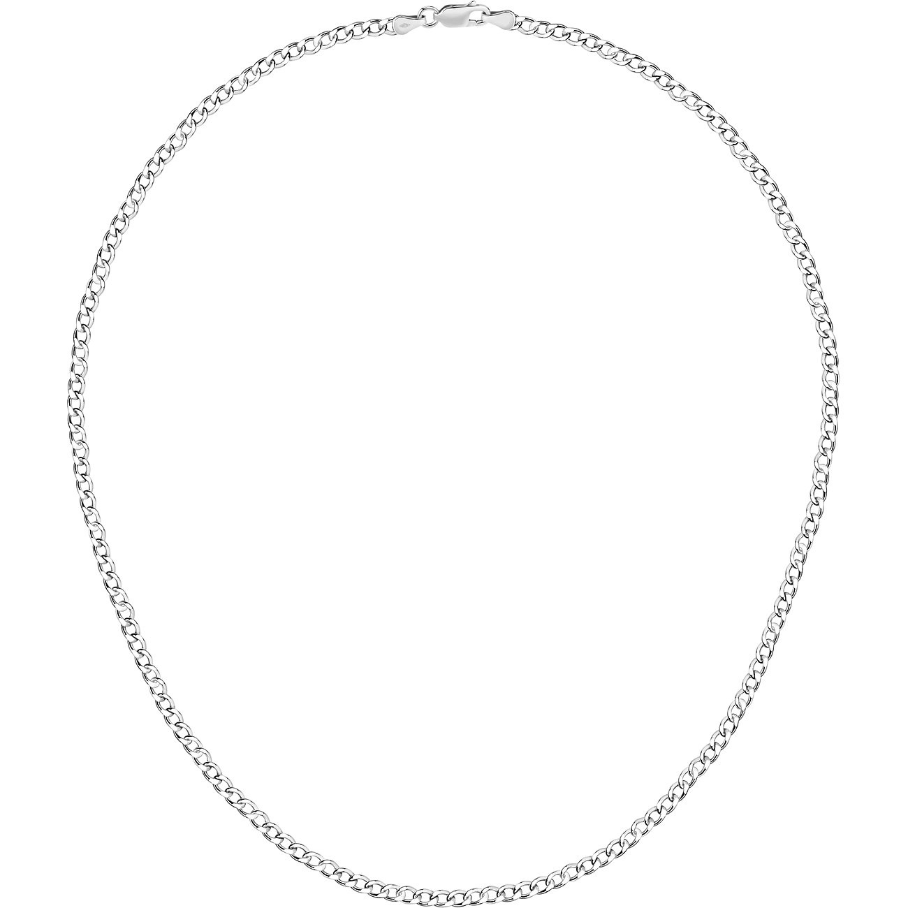 Halsketting van 375 witgoud, rond de sluiting gedrapeerd en van voren gefotografeerd.