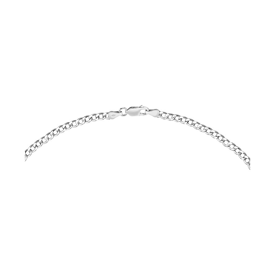 Halsketting van 375 witgoud, een pantserketting met kleine sluiting, frontaal op witte achtergrond.