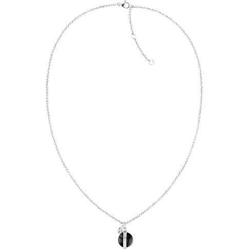 Tommy Hilfiger Halsschmuck aus Edelstahl mit einem runden Onyx-Anhänger und einem funkelnden Stein.